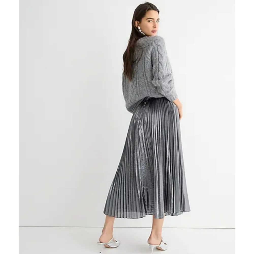 23. J.Crew Pleated silver lamé midi skirt - Picture 3 of 9